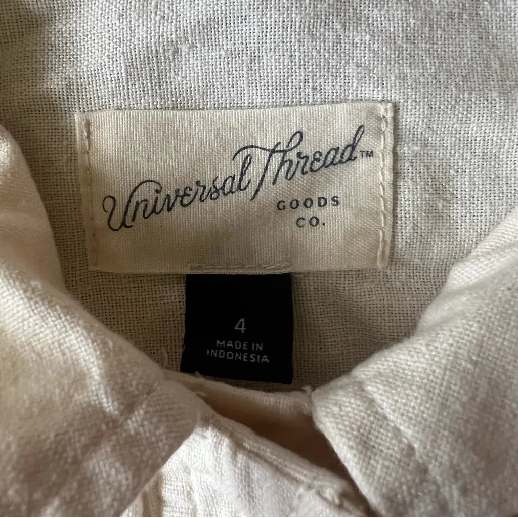 Universal Thread Womens Short Sleeve Ivory Linen Blend Jumpsuit Size 4 NWT - Image 3