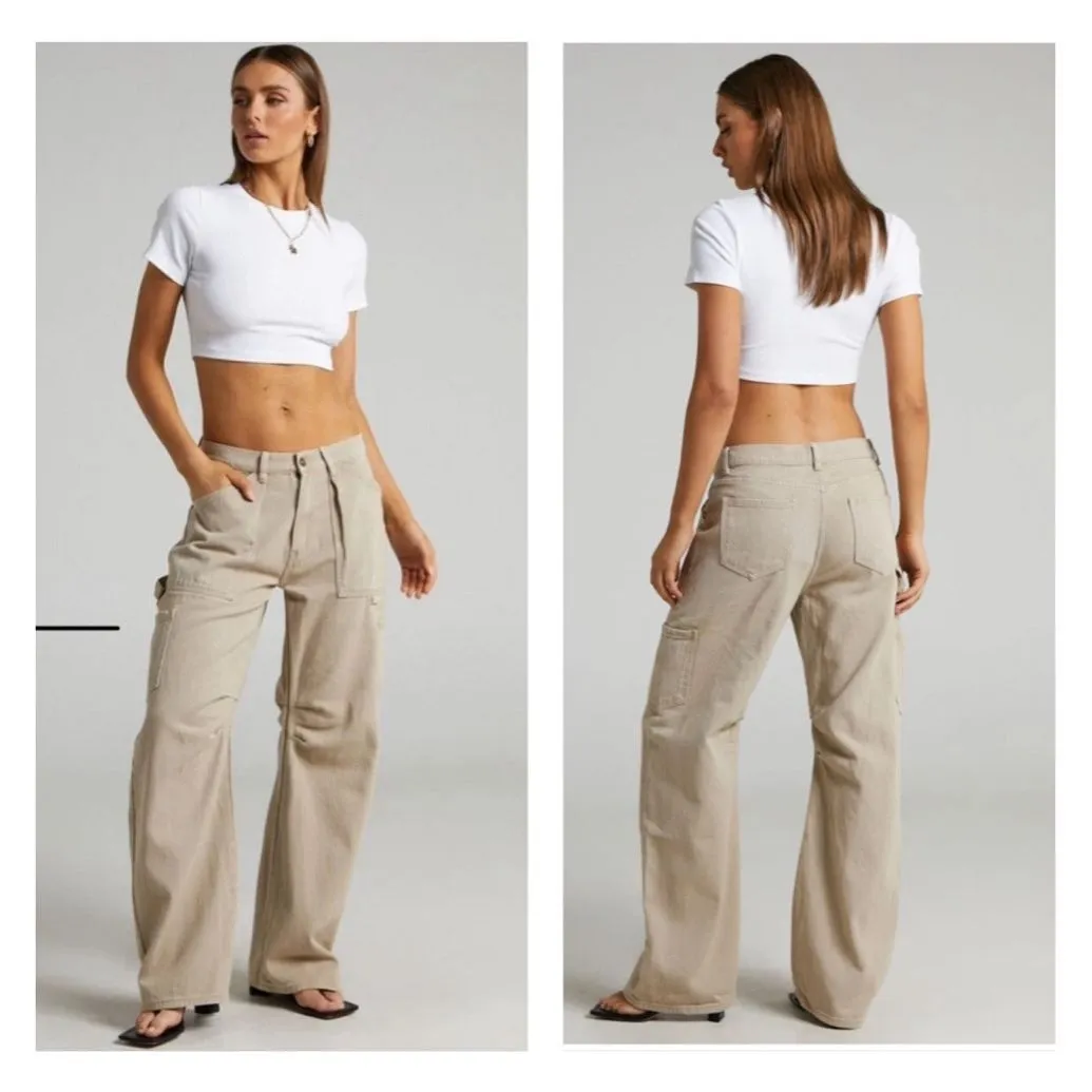 Lioness Miami Vice Pants Beige Women’s S Wide Leg Cargo Baggy Fit Barrel - Image 2
