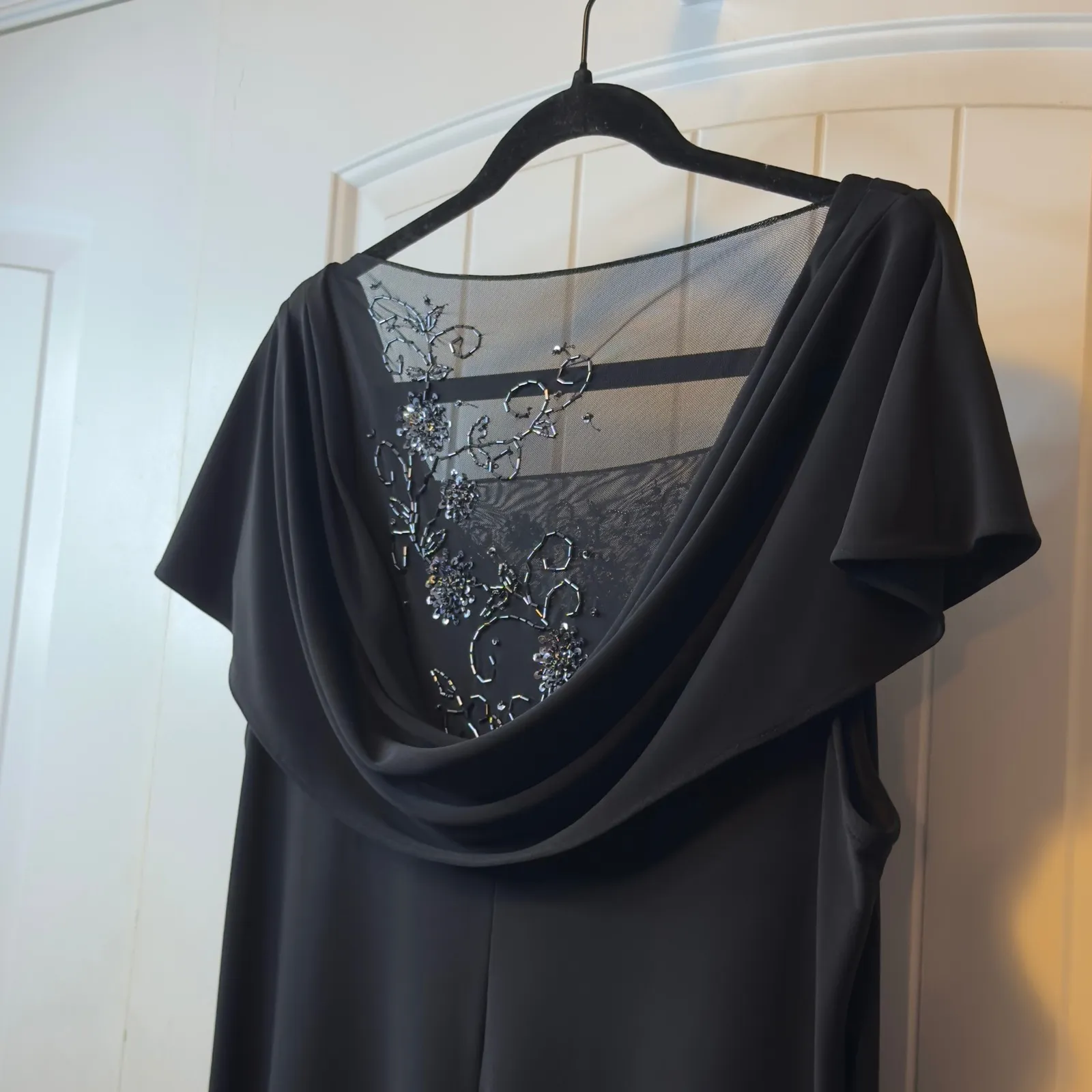 Scarlett Nite Black Embellished Mesh Neckline Cowl Neck Cap Sleeve Dress Sz 16 # - Image 5