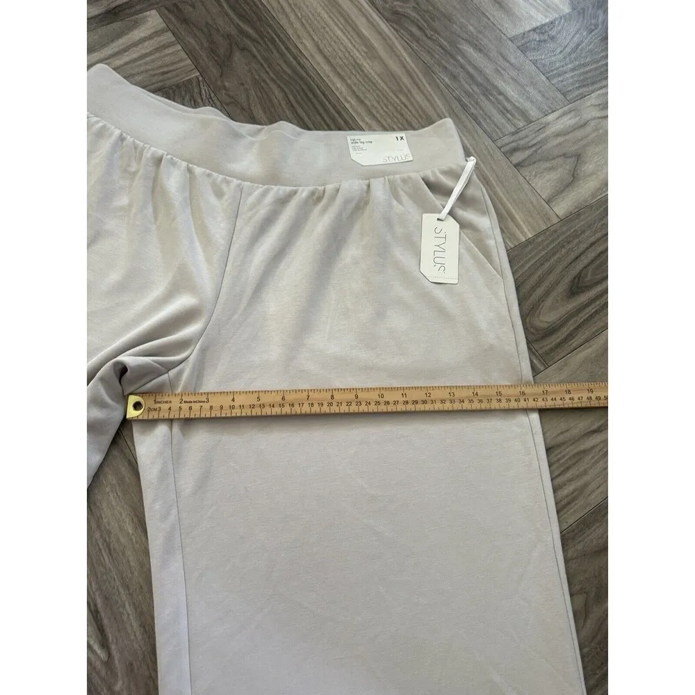 Stylus High Rise Wide Leg Crop Soft Touch Side Pockets Wide Waistband Size 1X Gray - Image 4