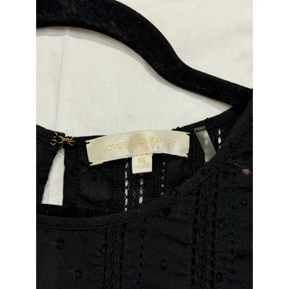 LoveShackFancy Natasha Ruffle Trim Short Sleeve Eyelet Mini Dress Black Women XS - Image 3