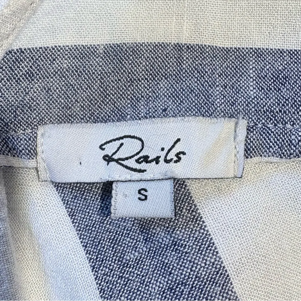 RAILS Wren Seattle Stripe Linen Blend Blue White V-Neck Cinch Waist Dress ~S💛 - Image 8