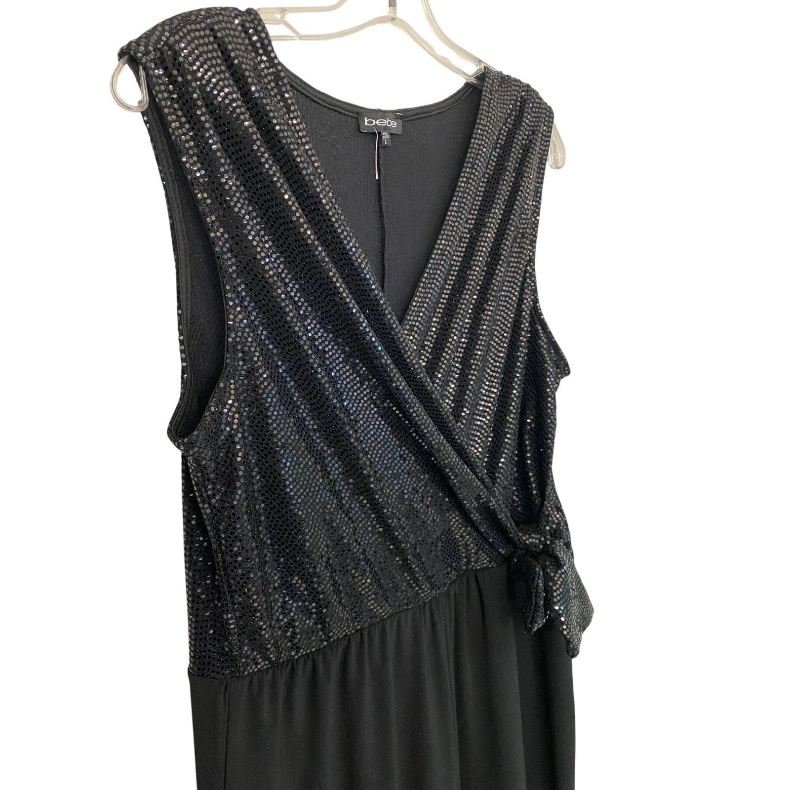 Bebe NYE Disco Sequined Sleeveless Wrap Jumpsuit Wide Leg Evening Formal L NWT - Image 9