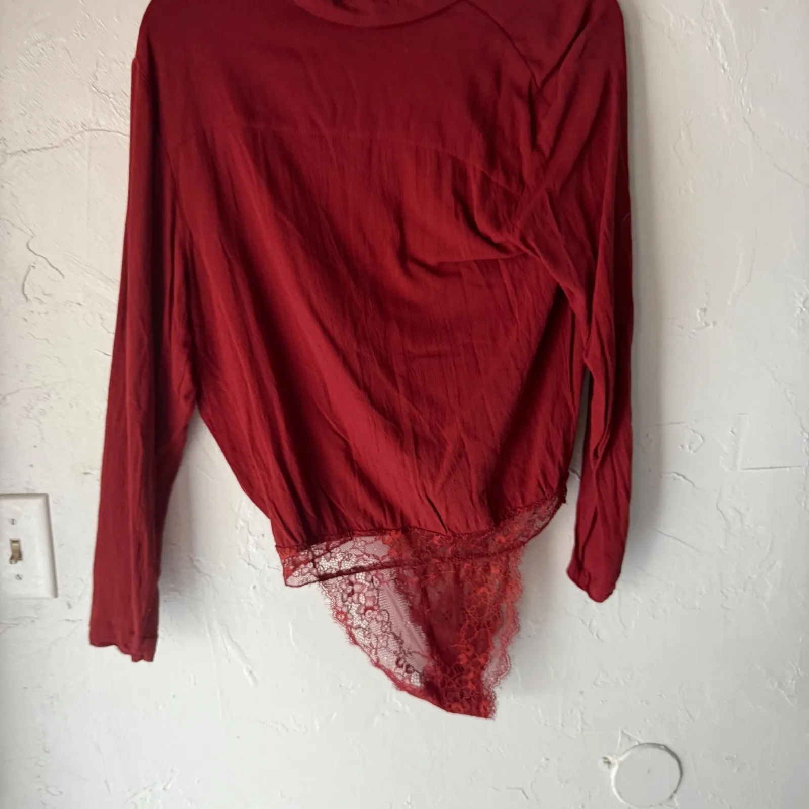 Intimately Free People Red Lace Plunging Neckline Bodysuit XS Festival Boho - Image 3