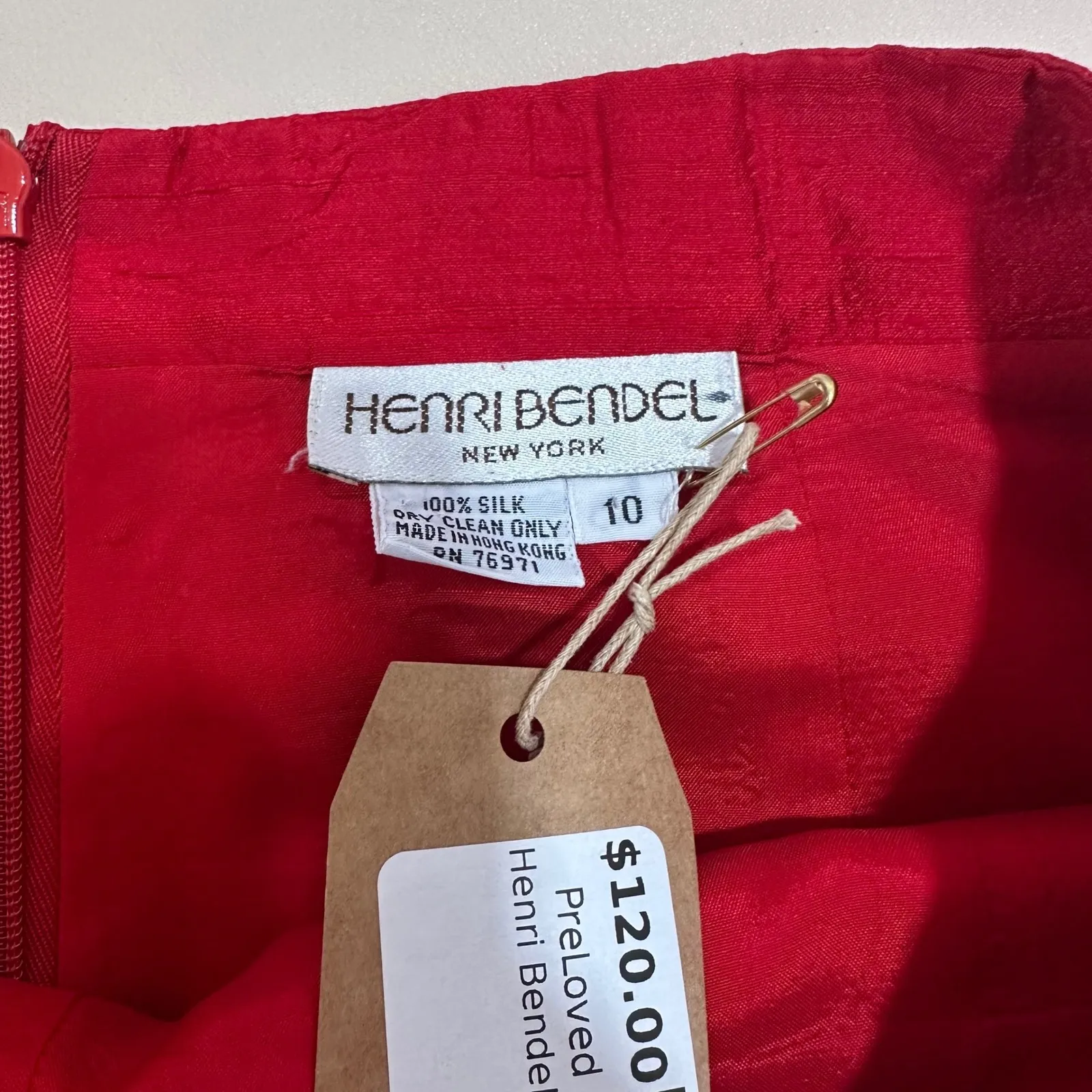 Henri Bendel Womens Silk Pants 10 Red Bright Taper Trouser Designer Holiday - Image 2