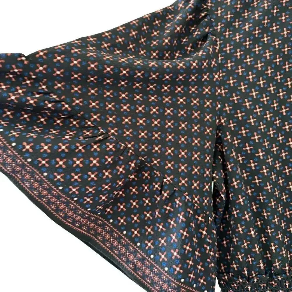 Max Studio Women’s Black Navy Red /Clay Open Daisy Patch  Flutter Sleeve Smocked - Image 6