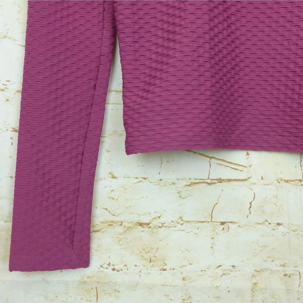 Rachel Comey Swim Rash Guard Top Women XS Pink Honeycomb Texture Stretch Crop LS - Image 5