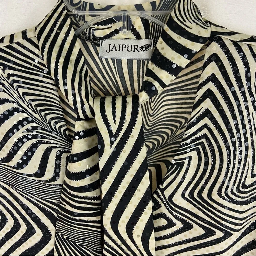 Vintage Y2K Jaipur Zebra Print Sparkle Sleeveless Mobwife Top Women’s Size Large Black - Image 4