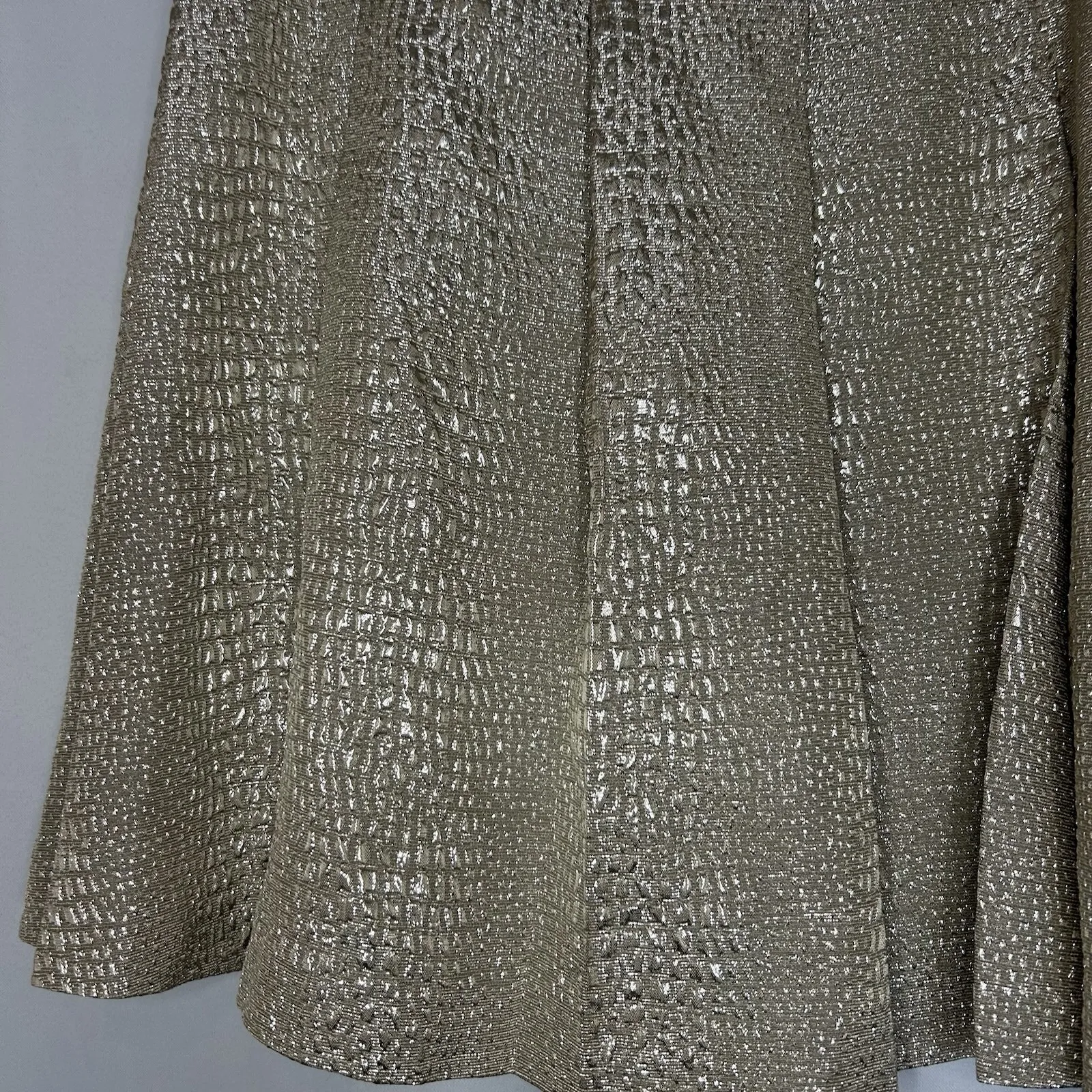 PINK TARTAN Gold Metallic Pleated Knee Length Flare Skirt Women's Size 8 Holiday - Image 3