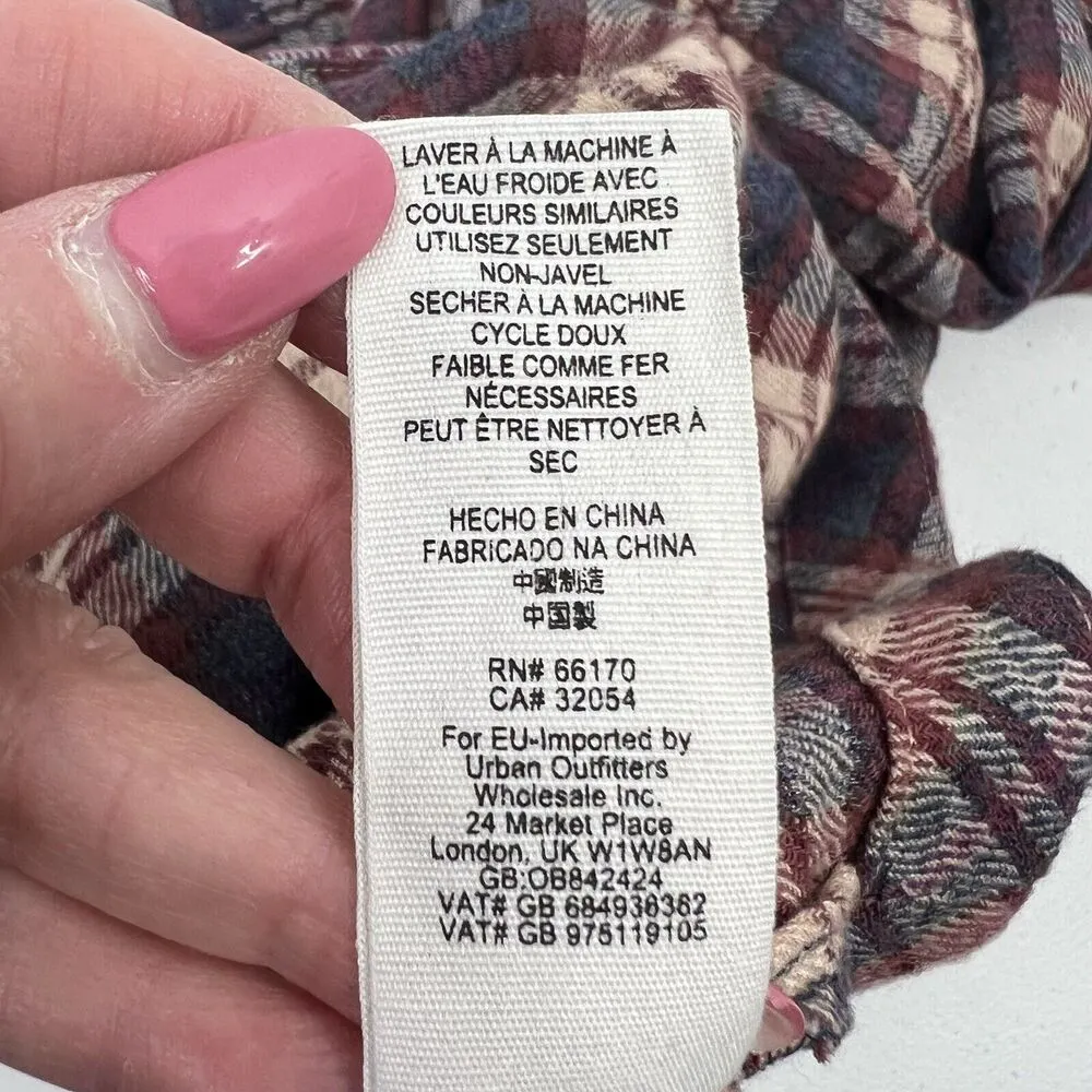 Free People Sz XS Button Front Shirt Northern Bound Plaid Flannel Onyx Oversized - Image 8