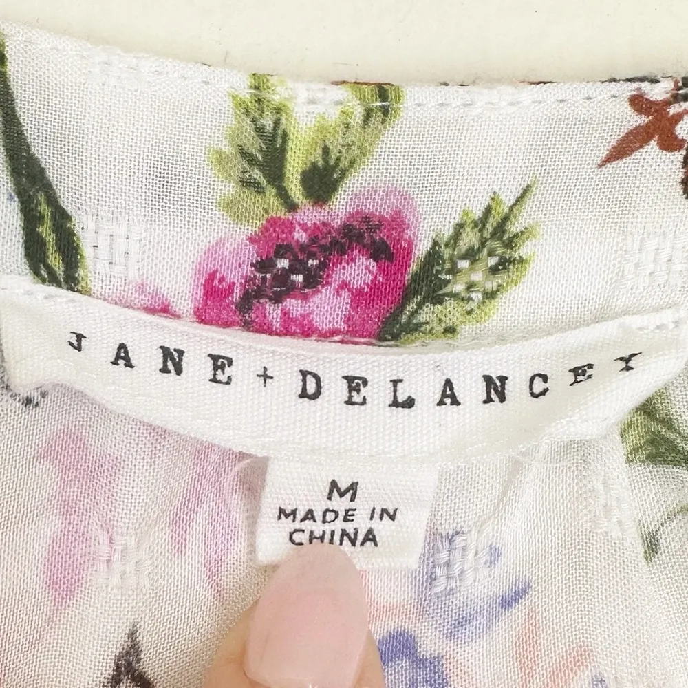 JANE & DELANCEY Puff Sleeve Floral Patchwork Frames Button Down Blouse Top M - Image 7