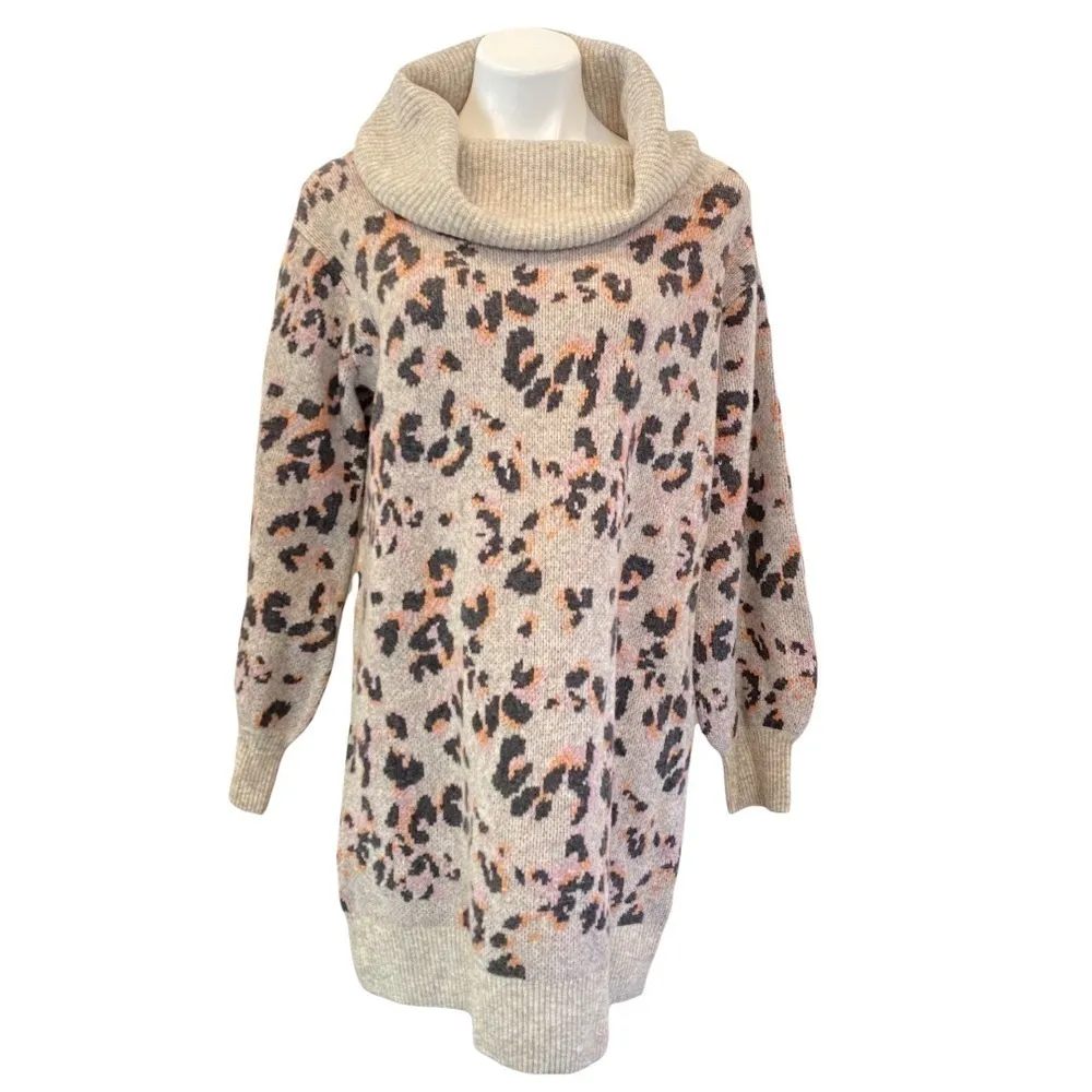 ANTHROPOLOGIE Emmy Cowl Neck Wool Blend Leopard Print Tunic Size M NEW - Image 5