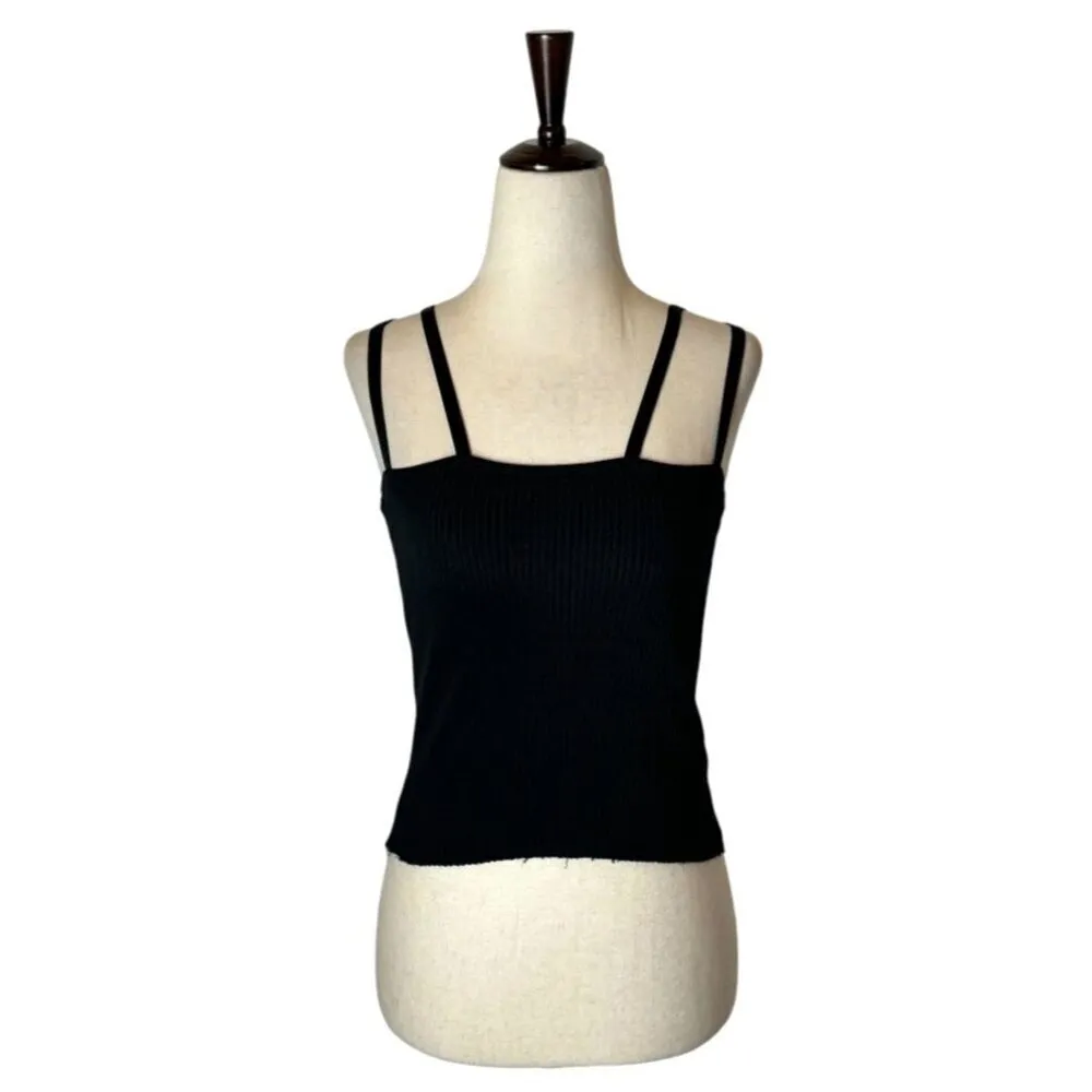 The Range Shirt Women XS Black Ribbed‎ Knit Double Strap Cropped Alloy Tank Top - Image 2