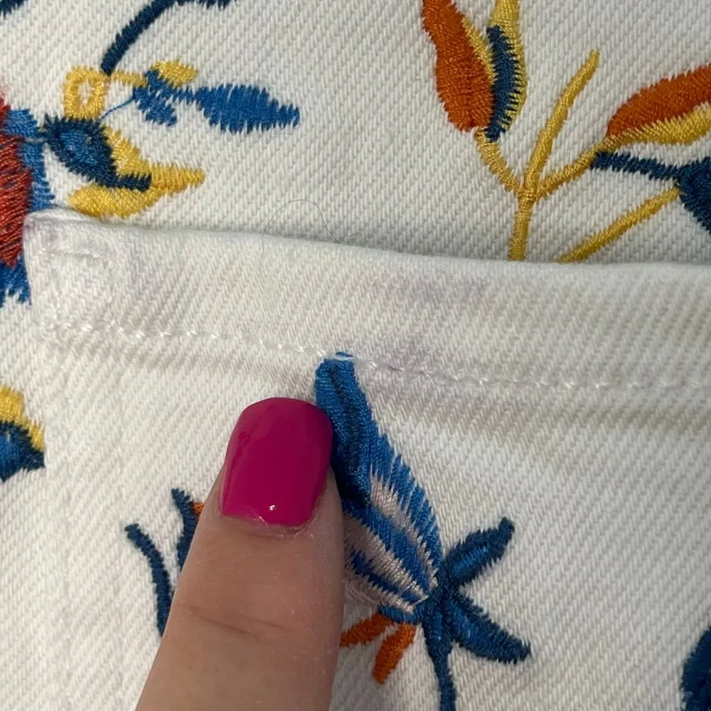 Maje Embroidered Floral Straight Leg Denim Jeans White Blue Size 36 Boho Retro - Image 6