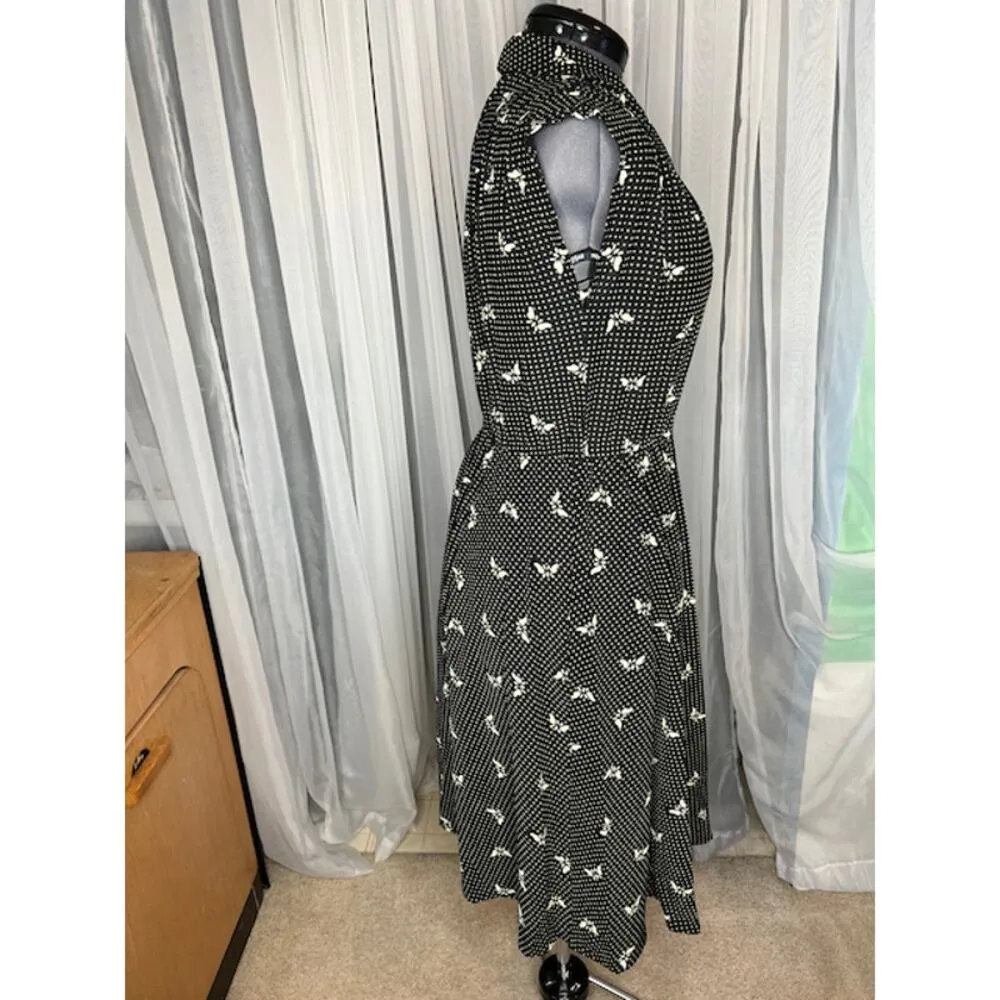 dress fit and flare polkadot butterflies 1950s Black Size 16 - Image 8