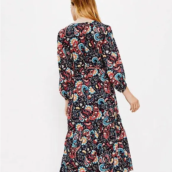 LOFT Shimmer Paisley Tie Neck Midi Dress size Medium NWT - Image 3