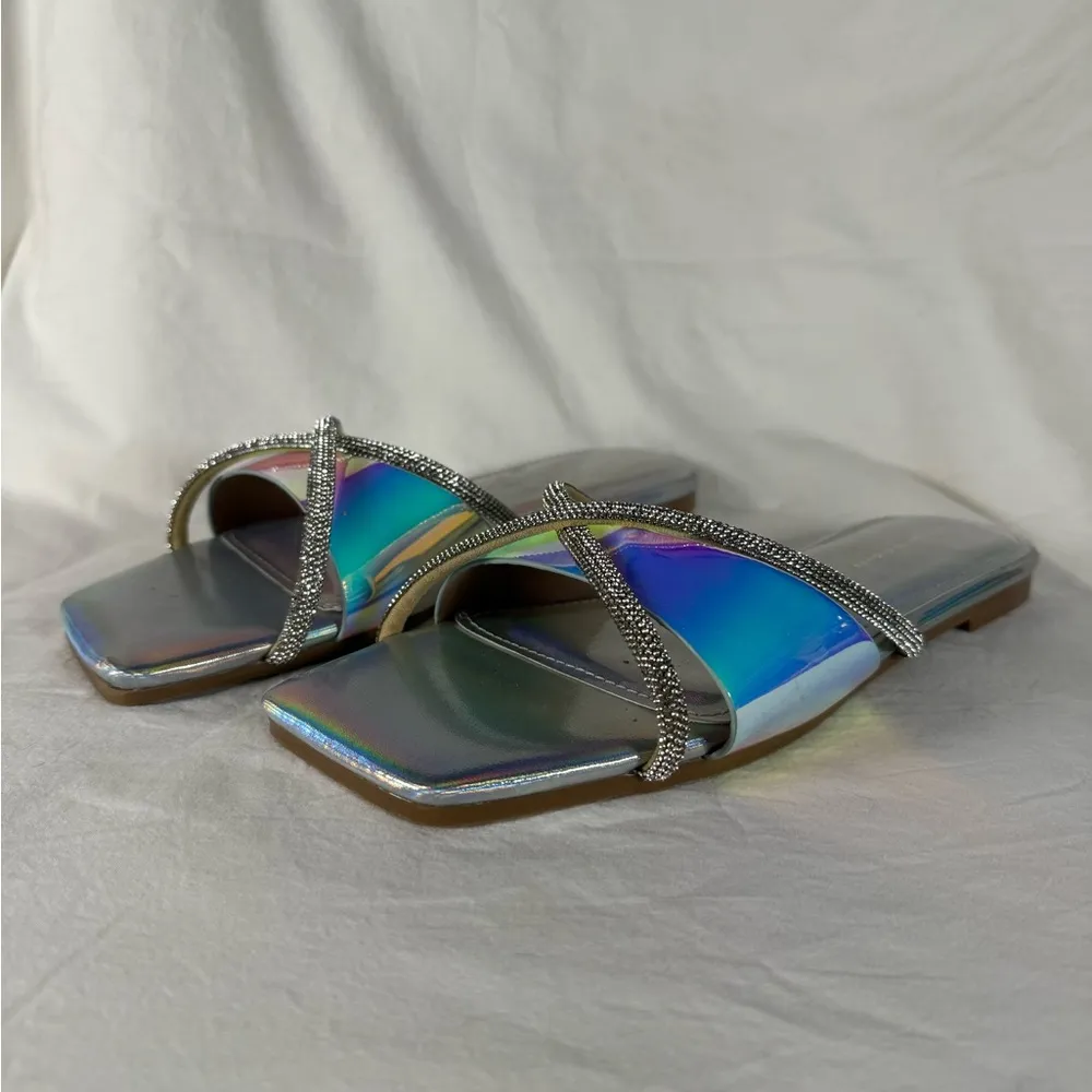 Fashion To Figure Sylvie Silver Holographic Iridescent Rhinestone Sandals 7 - Image 9