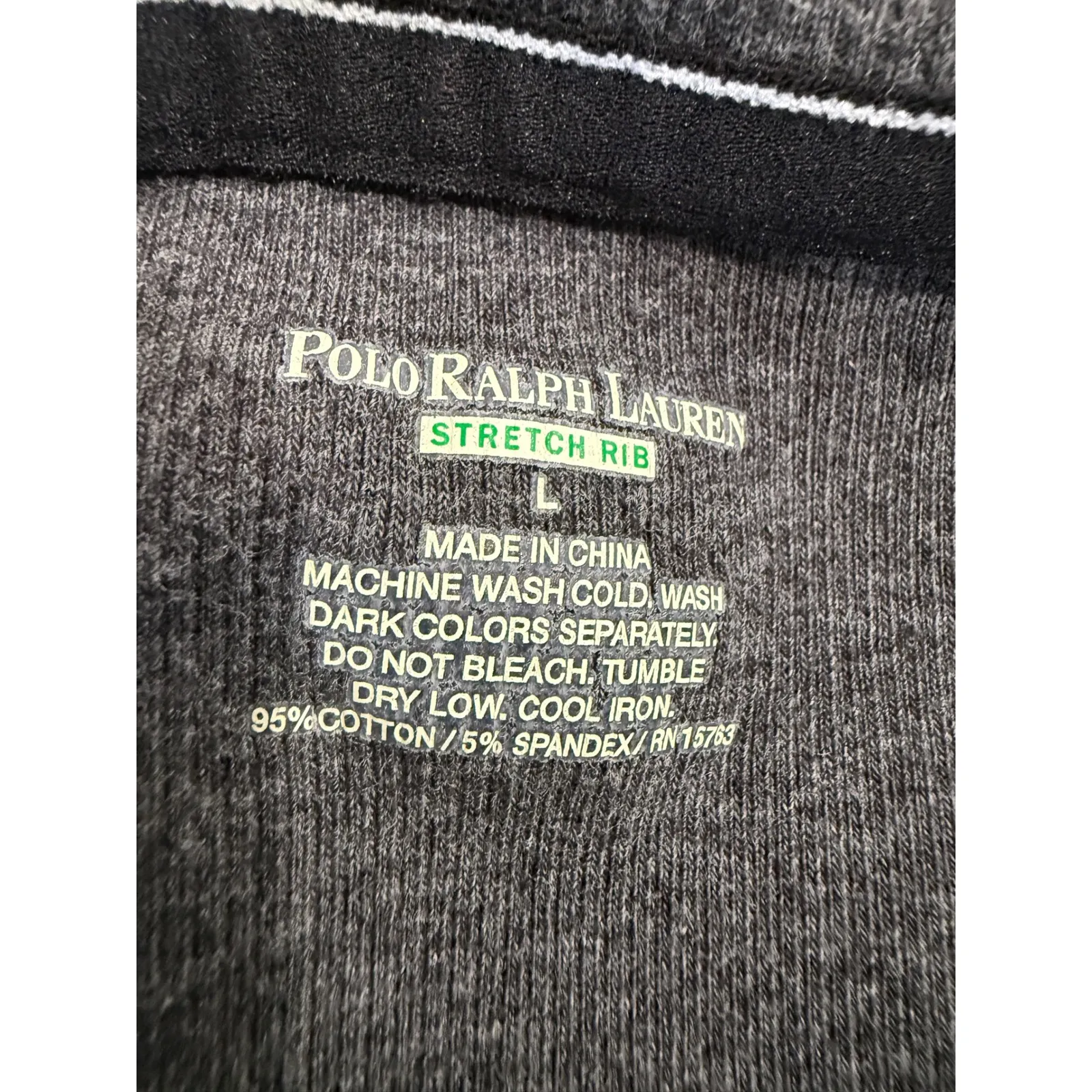 Polo Ralph Lauren Stretch Rib V Neck T Shirt Gray Size L Short Sleeve Logo - Image 3