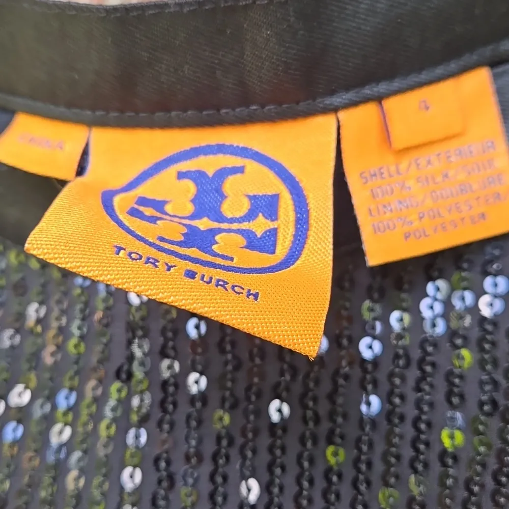 Tory Burch Women's Black Silk Sequin Wide Leg Dress Pant Party  Size 4 - Image 4