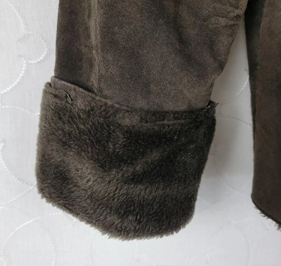 Damselle New York Womens Jacket XL Brown Leather Genuine Fur Trim Hooded - Image 6