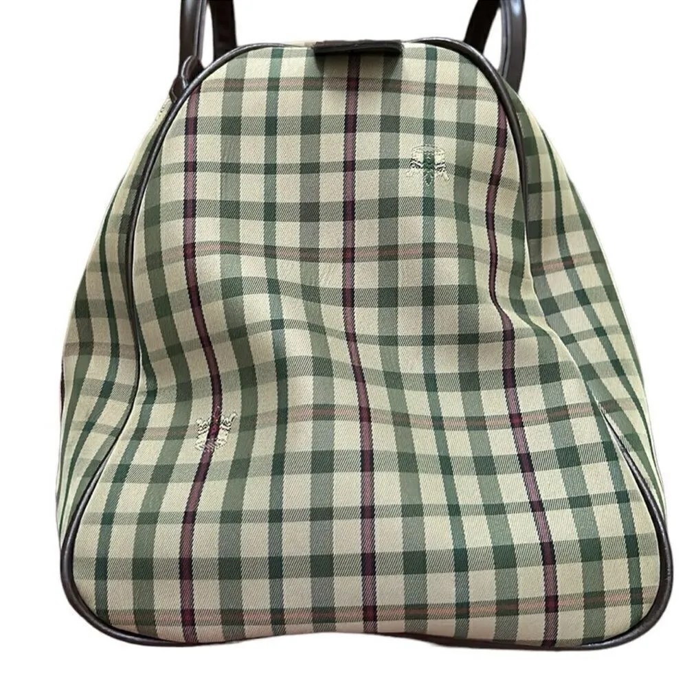 Lasserre Paris Unisex Vintage Checkered Boston Bag Brown - Image 3