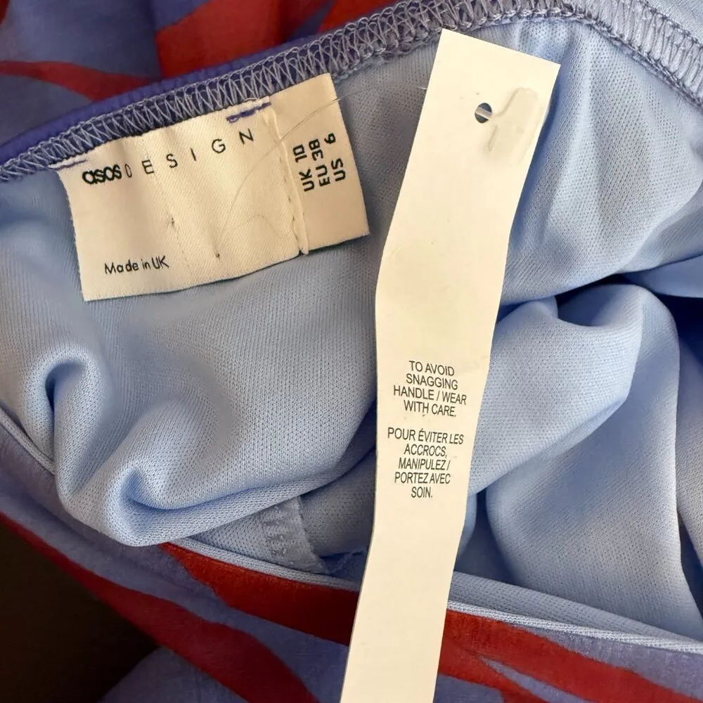 ASOS High Neck Backless Floral Mesh Mini Dress Women's 6 Blue Red Going Out NWT - Image 16