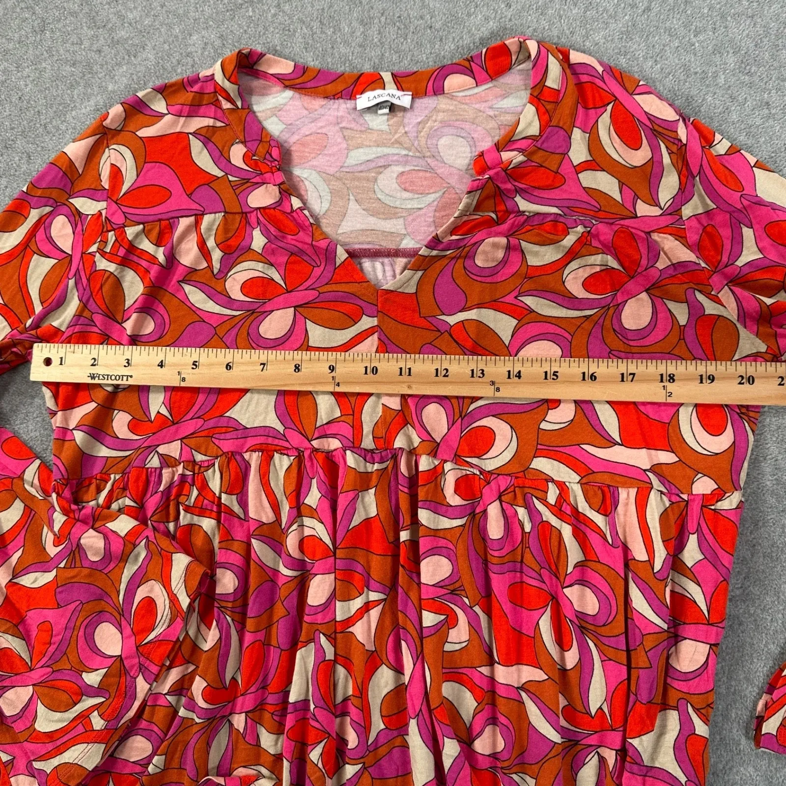 Lascana for Venus Retro Print Bell Sleeve Babydoll Blouse Women's 8/10 V - Image 7