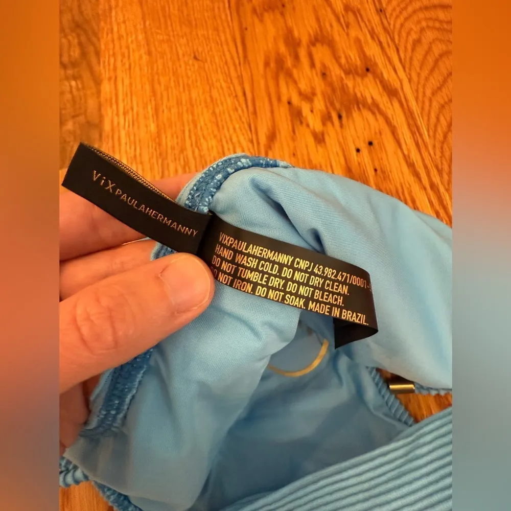 ViX Paula Hermanny Kayla Side Tie Ribbed Blue Bikini Bottoms Size M - Image 2