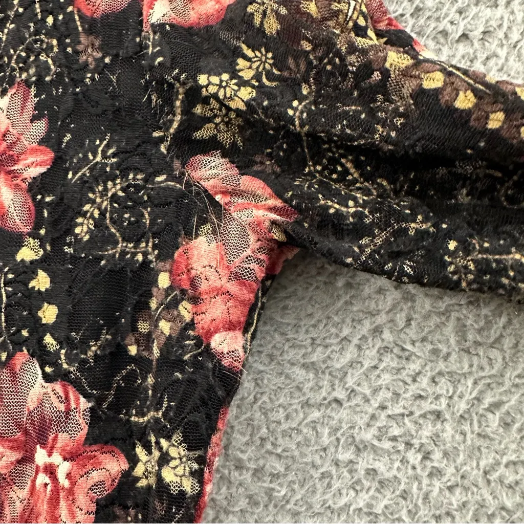 Y2K Serenade NY 3/4 Sleeve Scoop Neck Floral Top Lace Fairy Grunge Whimsigoth M‎ Black Size M - Image 5