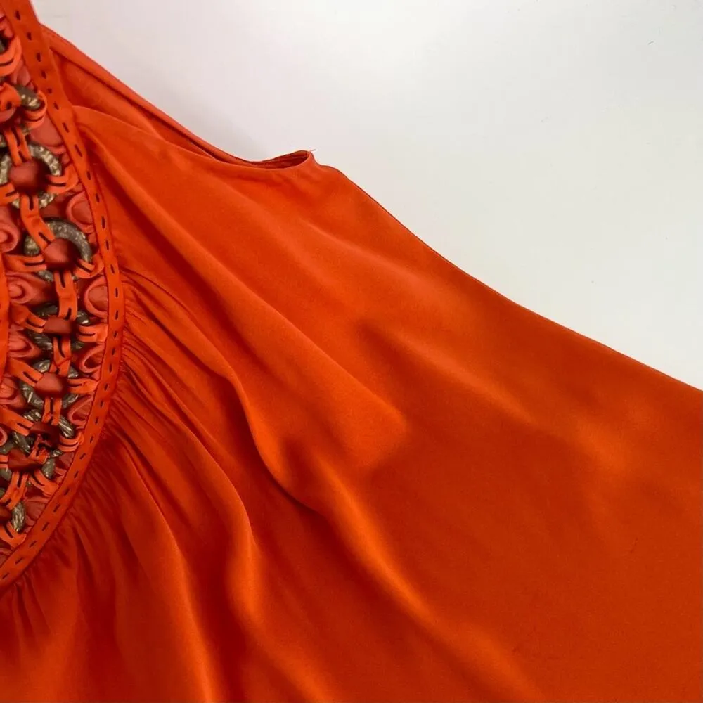 Elie Tahari Silk Tank with Wooden Detail Burnt Orange Small - Image 3