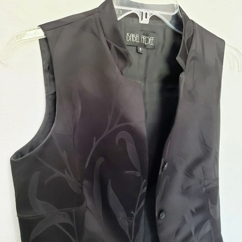 Isabel Ardee Vintage Womens Vest Size 6 Black Satin Mandarin Collar Lily Print - Image 25