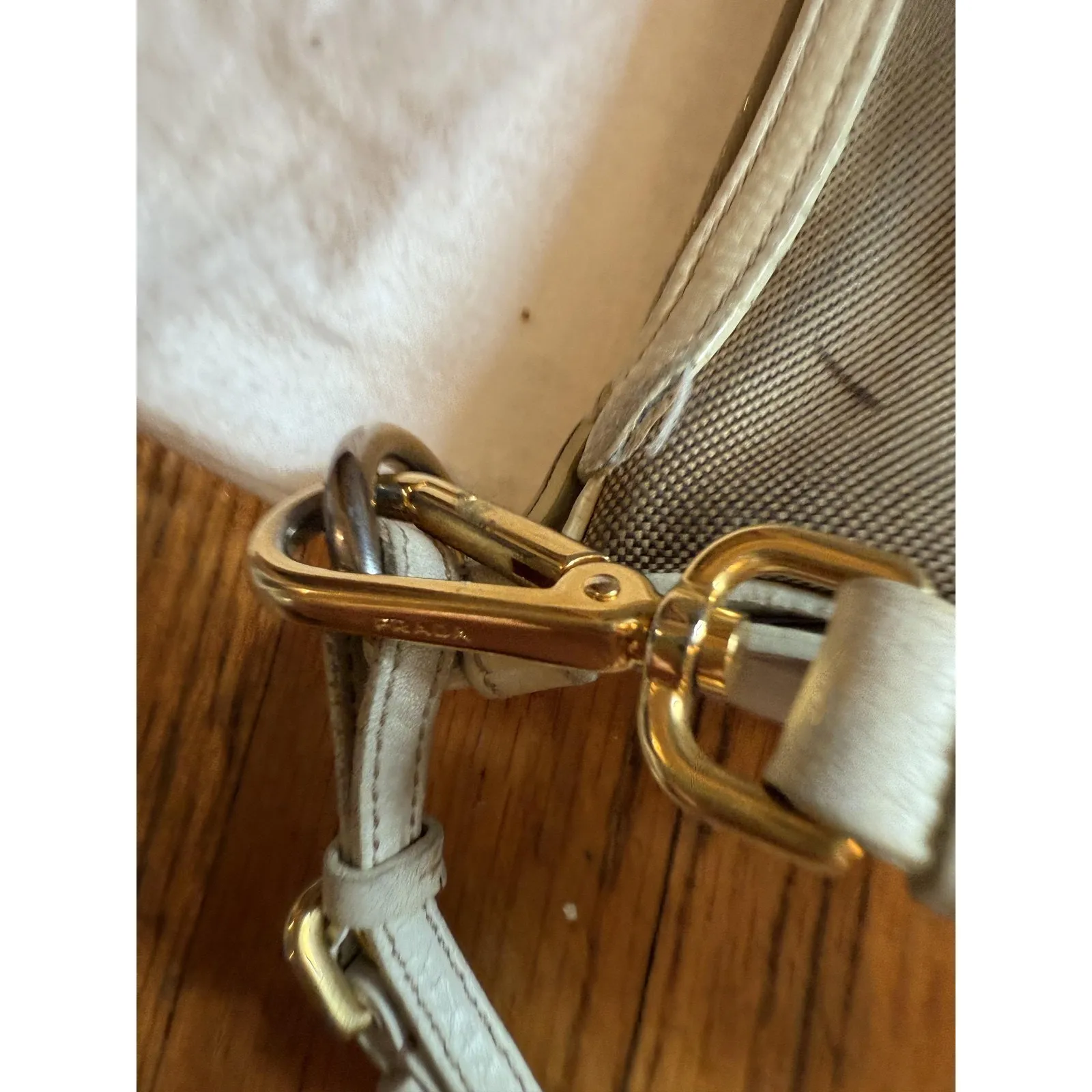 Vintage Prada Logo Jacquard Shoulder Bag Crossbody Womens Beige Italy BT0706 - Image 8