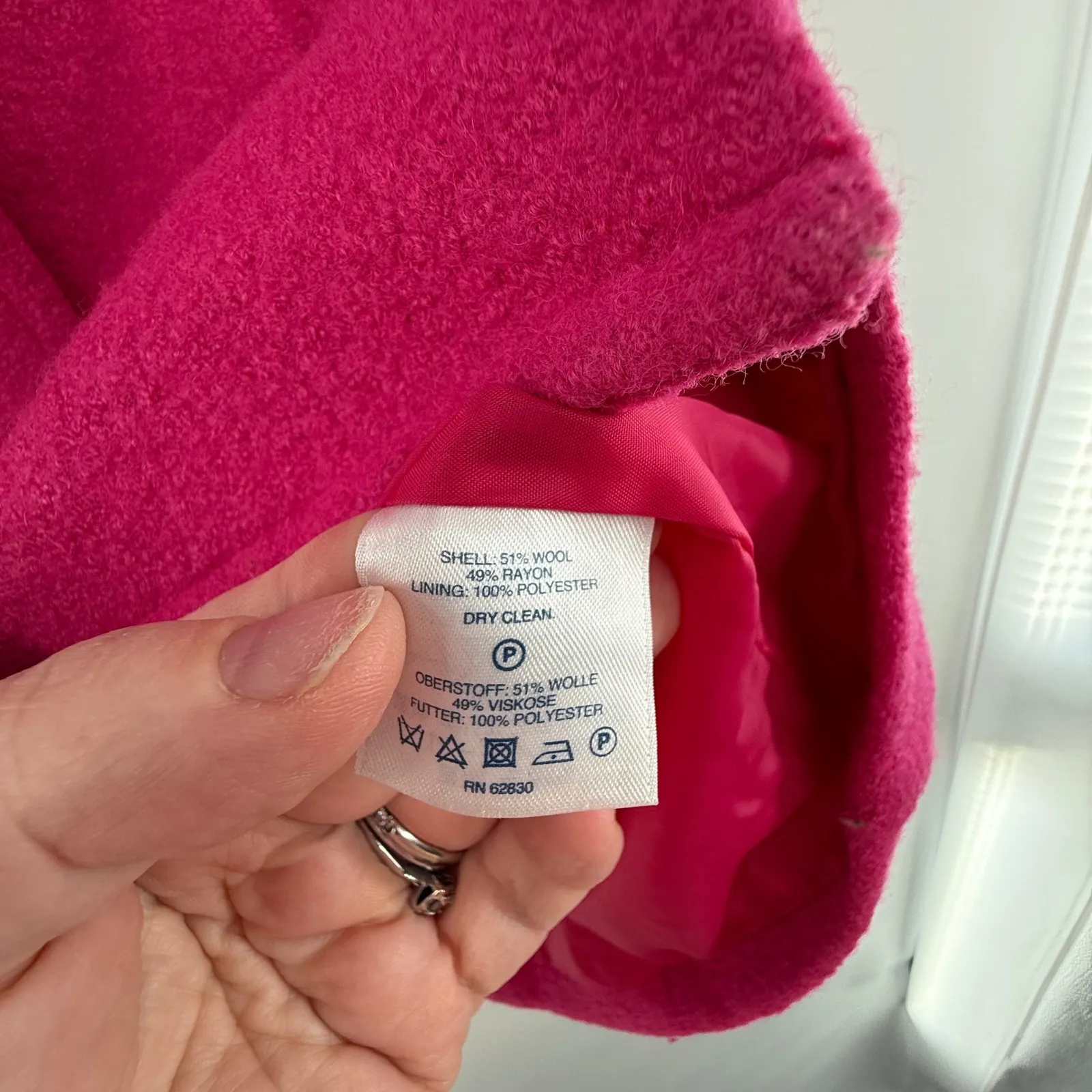 Lands'‎ End Wool Blend Coat Women's 10 Hot Pink Button Front Stand Collar - Image 3