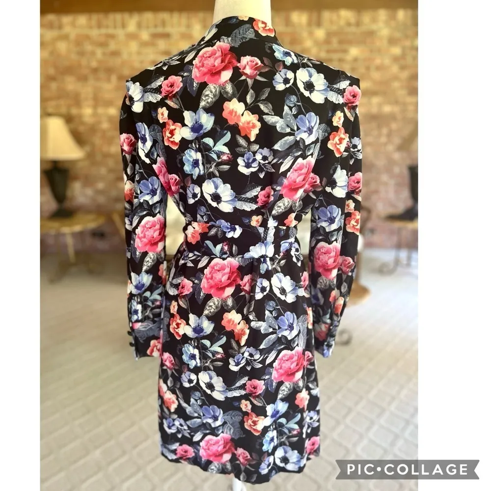 Rebecca Minkoff Trudy Dress Black Floral High Neck Mini XS Long Sleeve Party - Image 11