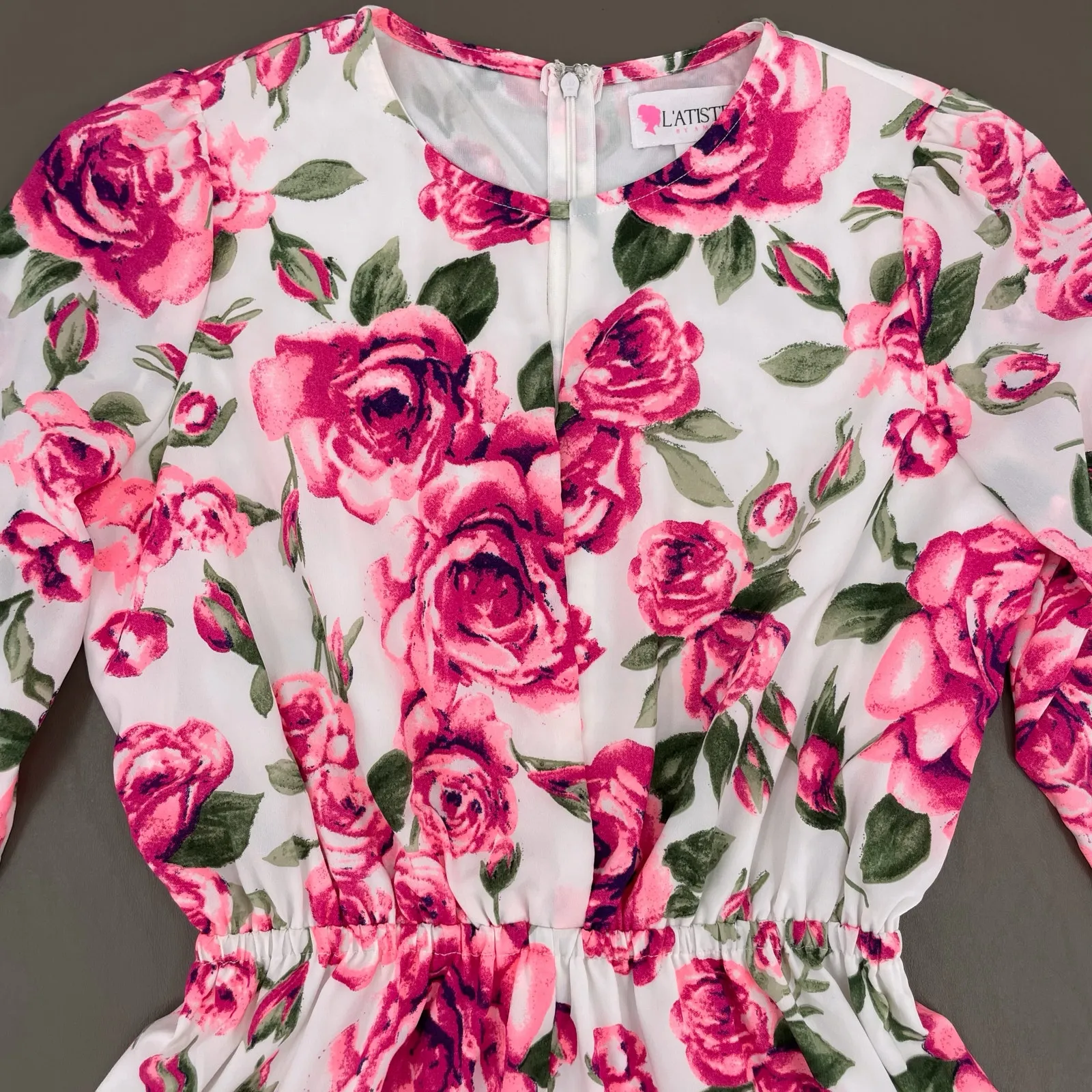 Pink Rose Romper Long Sleeve Floral Playsuit Short Summer L’Atiste by Amy Size S - Image 3