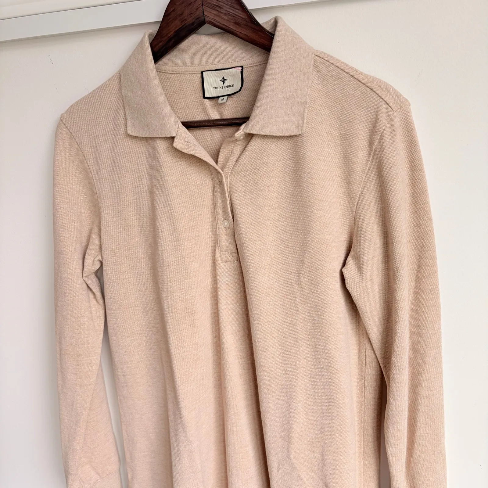 Tuckernuck Sandstone Pique May Polo Shirt Dress Medium Long Sleeve Polo Beige - Image 4