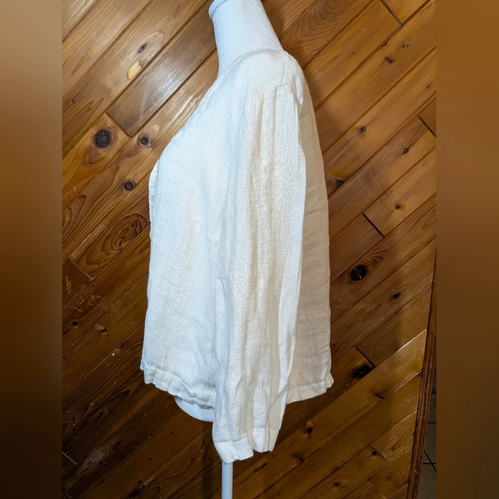 Flax Ivory Button-Front Blouse Size Medium - Image 4
