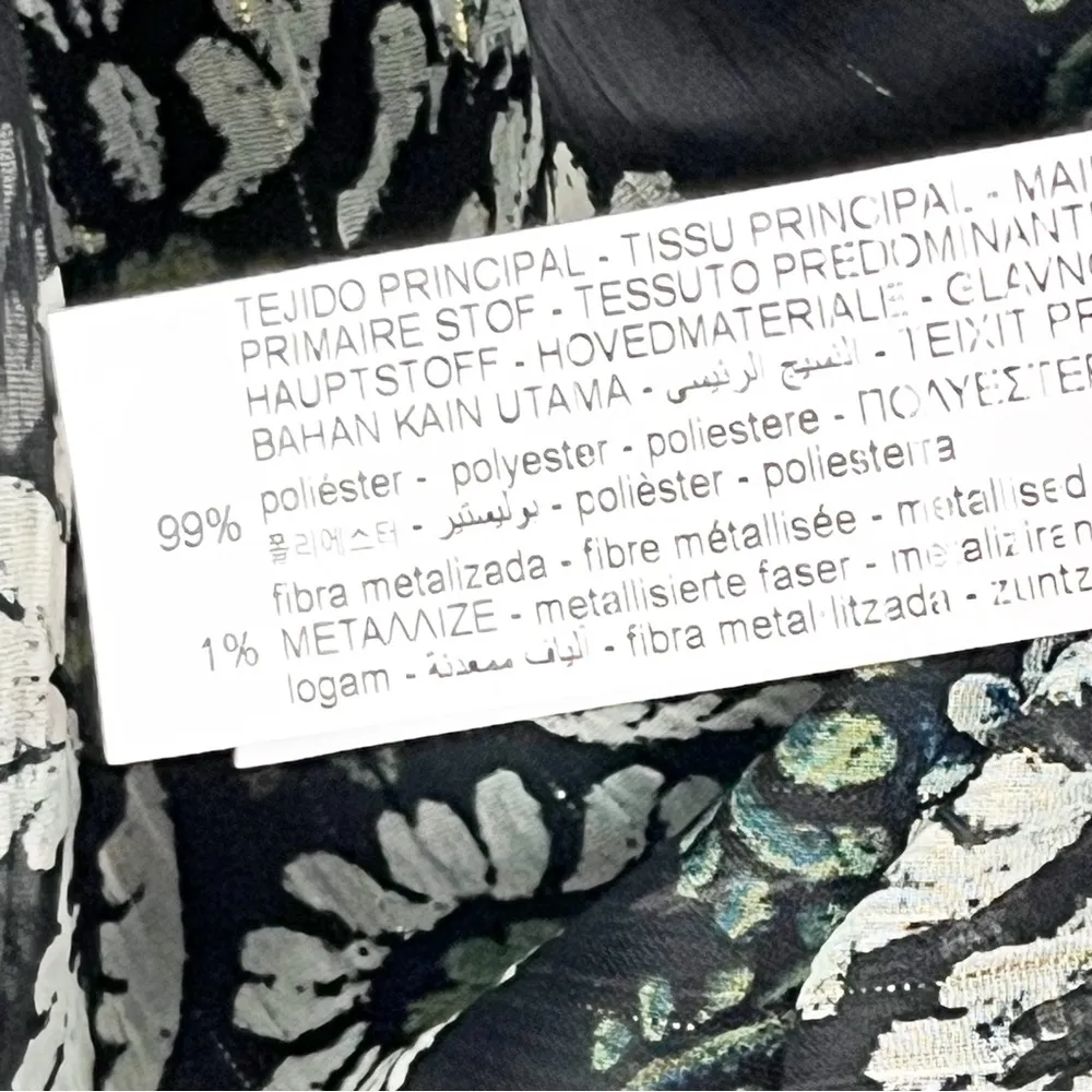 ZARA Black Floral Sheer Long Cuff Sleeves Velvet Velour Ruffle Trim Dress Small - Image 4