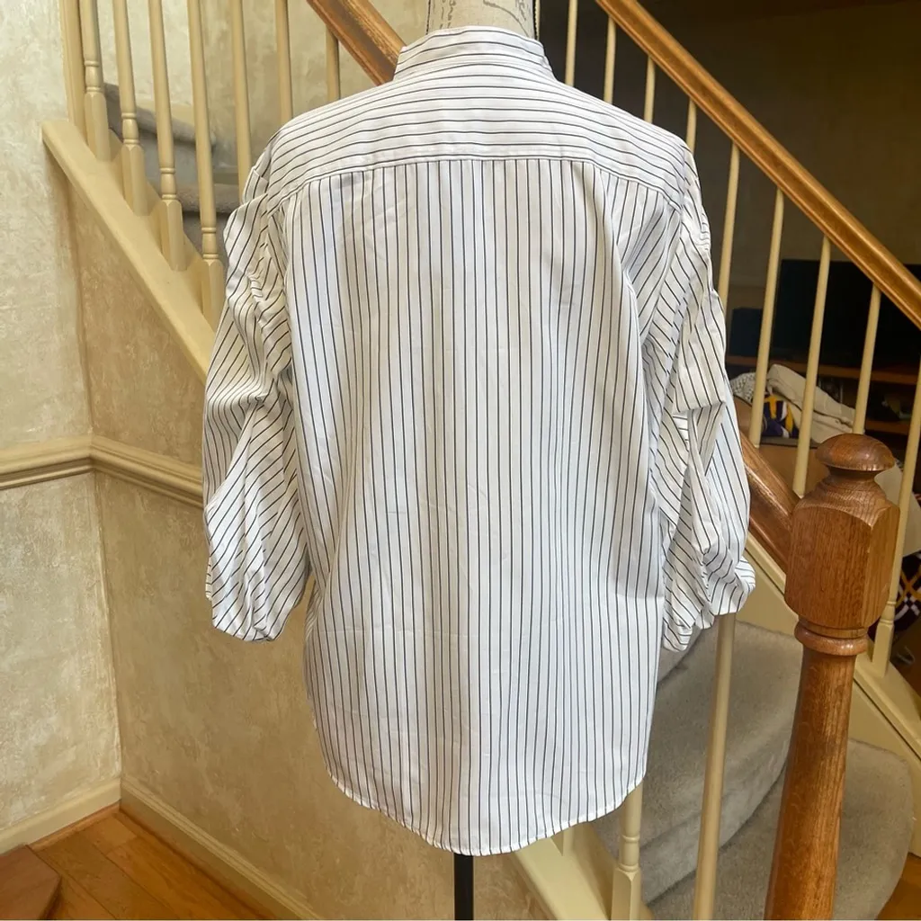 Ralph Lauren Cotton Striped Button-Down Shirt White Puff sleeves Academia L - Image 11
