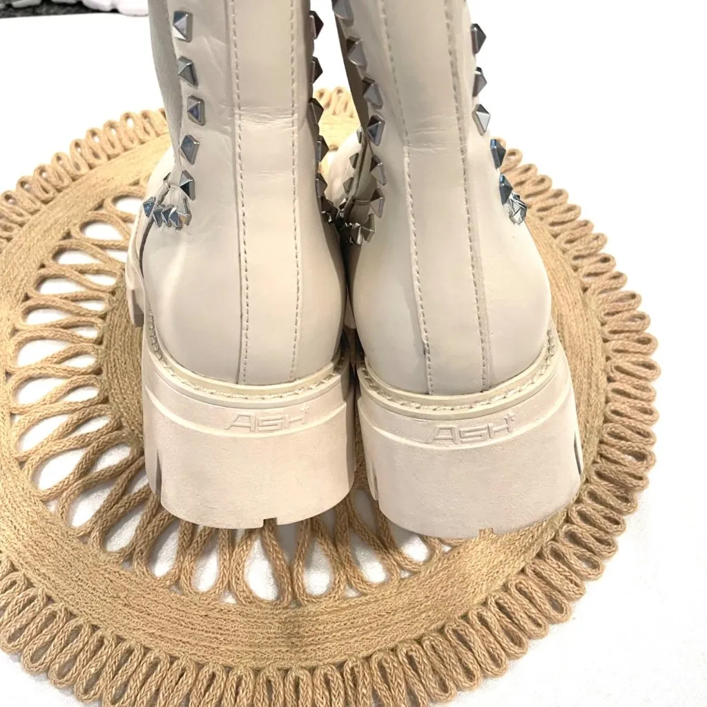 Ash Lenny Studded Leather Chelsea Boots Ivory Size 38 - Image 8