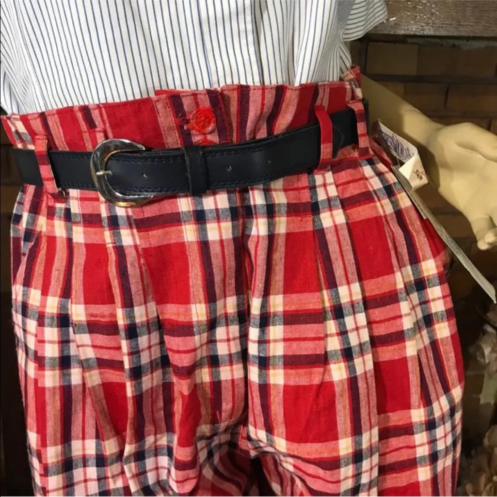JJ FARGO RED & BLUE PLAID PLEATED VINTAGE SHORTS WITH BELT NWT (11/12/M) Size M - Image 7