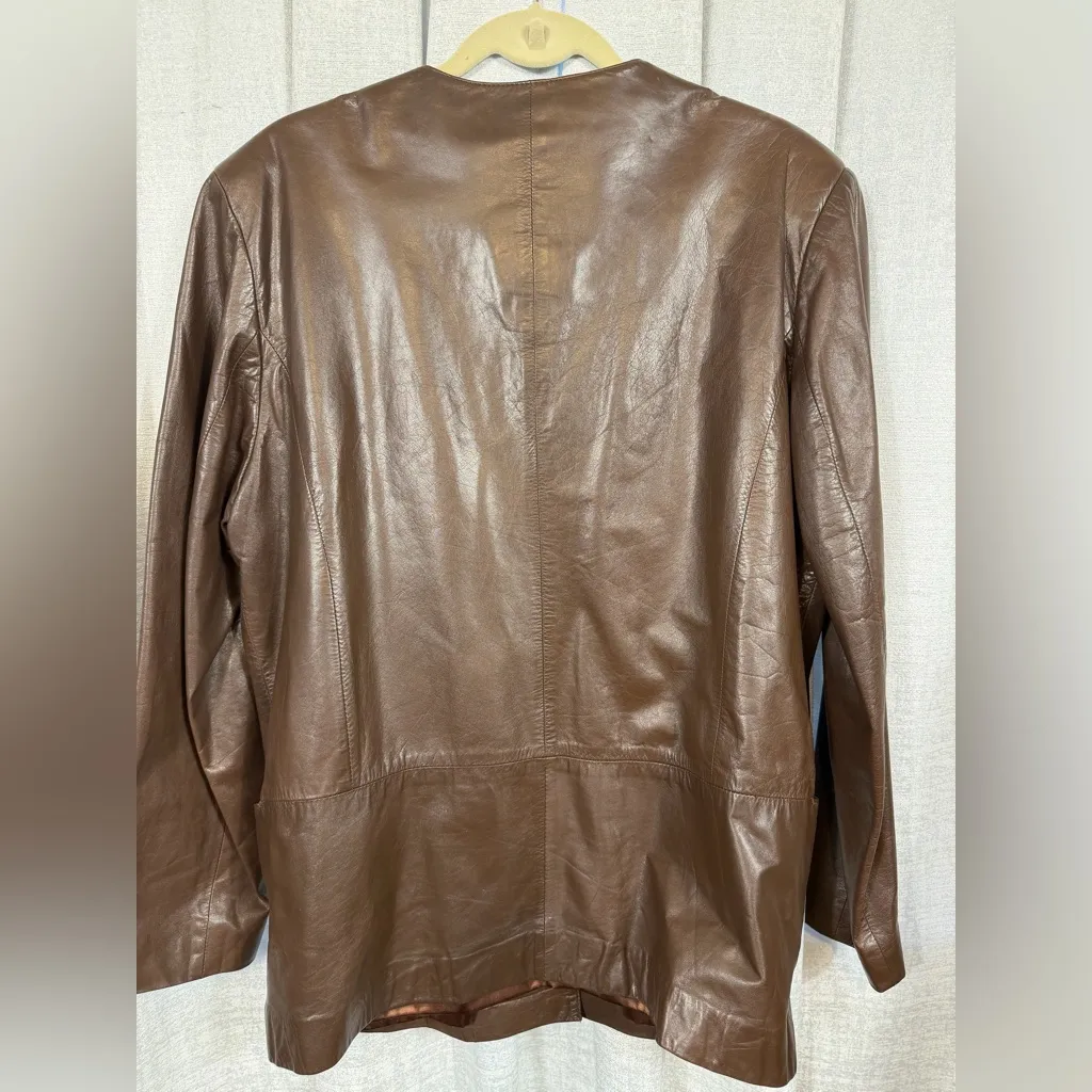 Tofi Women’s Brown Genuine Leather Button Front Jacket Size 14 - Image 3