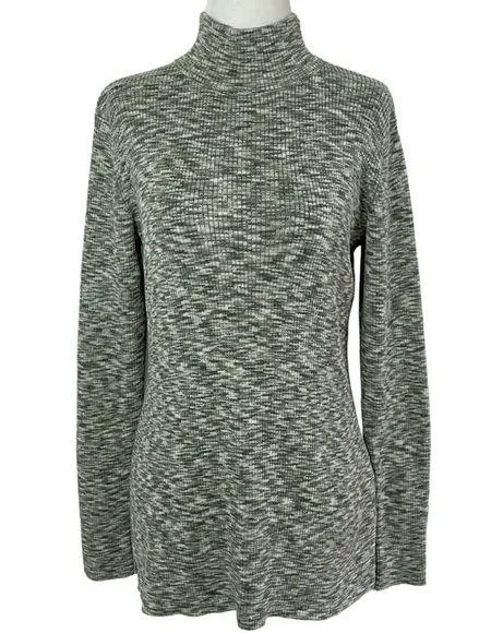 New Spacedye Rib Knit Mock Neck Rhea Sweater Green Size Small - Image 1