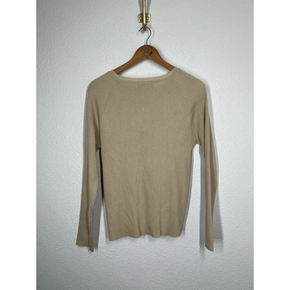 Alice Blue Ribbed Sweater Knit Top Large Tan Jeweled Stitch Fix - Image 4