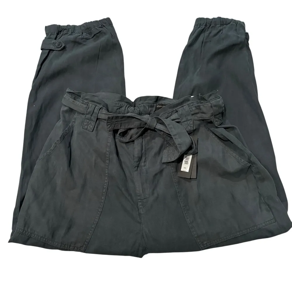 NWT, Banana Republic Paperbag Tie Waist Pants Linen Cotton Blend Orca, Sz 18R - Image 4