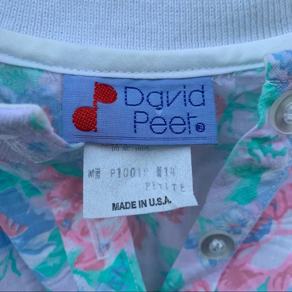 Vintage David Peet pastel floral elastic waist polo shirt Blue Size L - Image 2