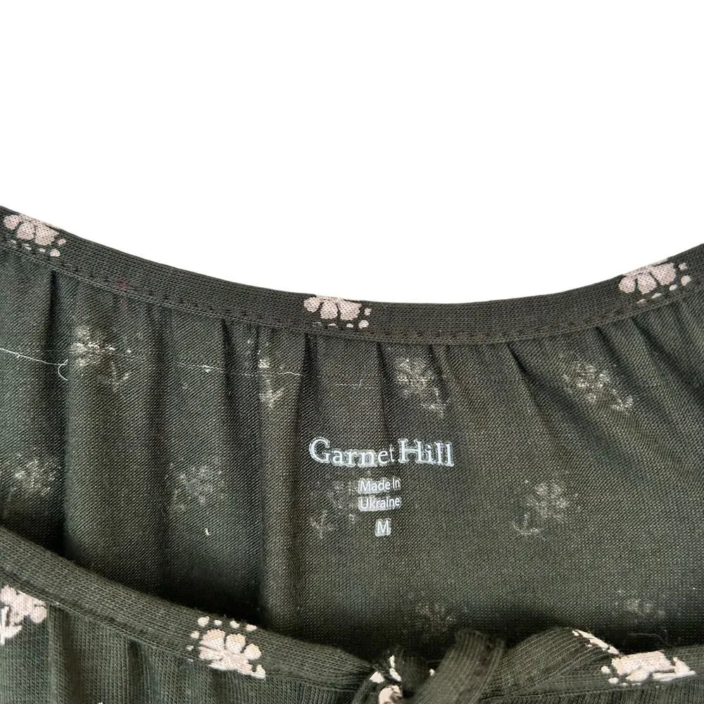 Garnet Hill Tencel Green Floral Artist Top Peasant Blouse Sz M - Image 2