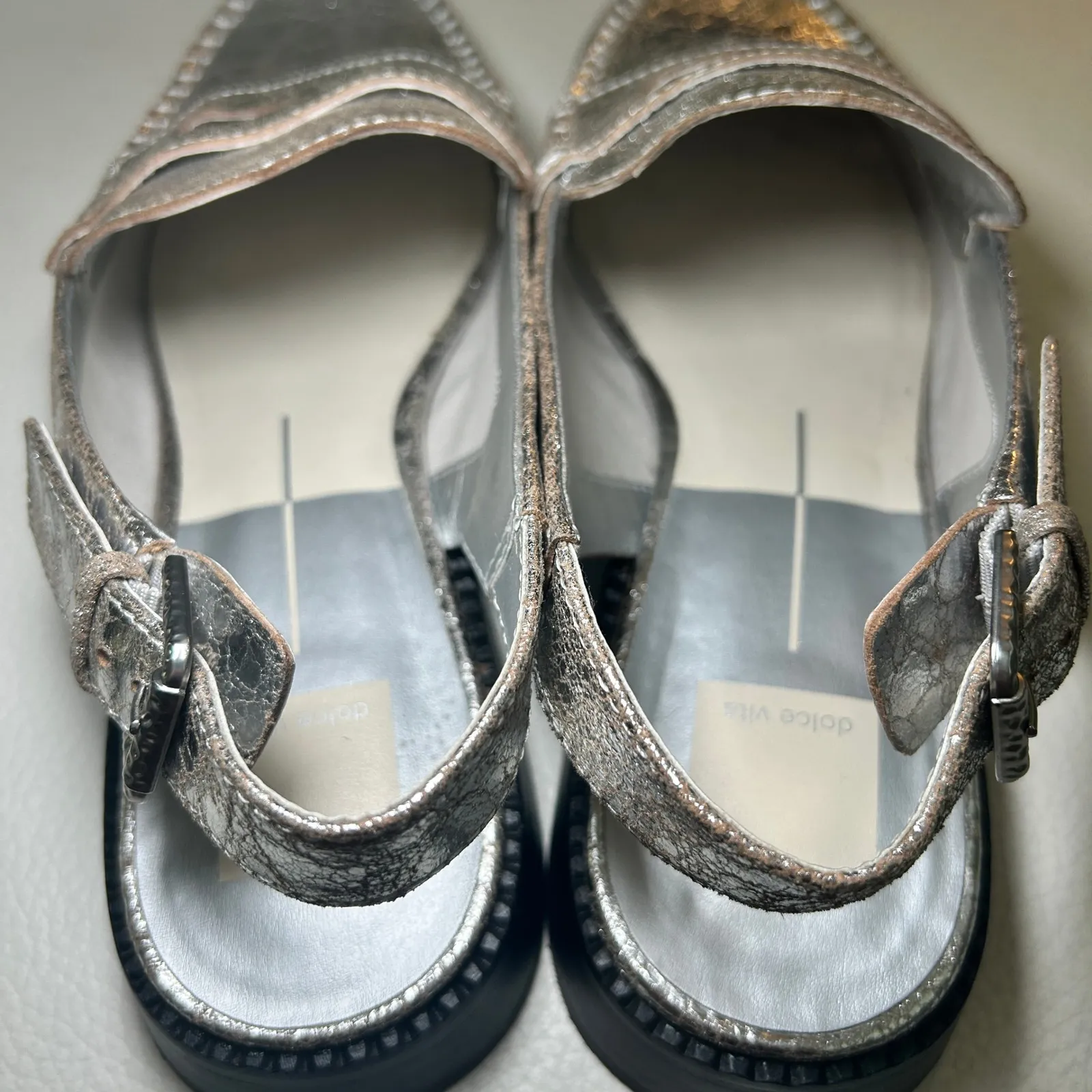 Dolce Vita Hardi Slingback Penny Loafer Silver Crackled‎ Women's Size 9W Party - Image 6
