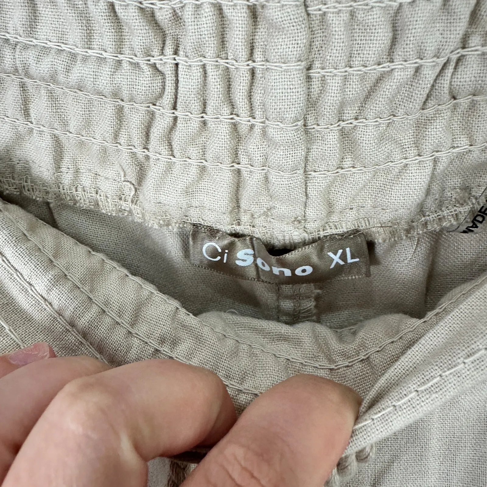 Ci Sono Linen‎ Pants XL Khaki Wide Leg Pull On Drawstring Waist Coastal Resort - Image 2