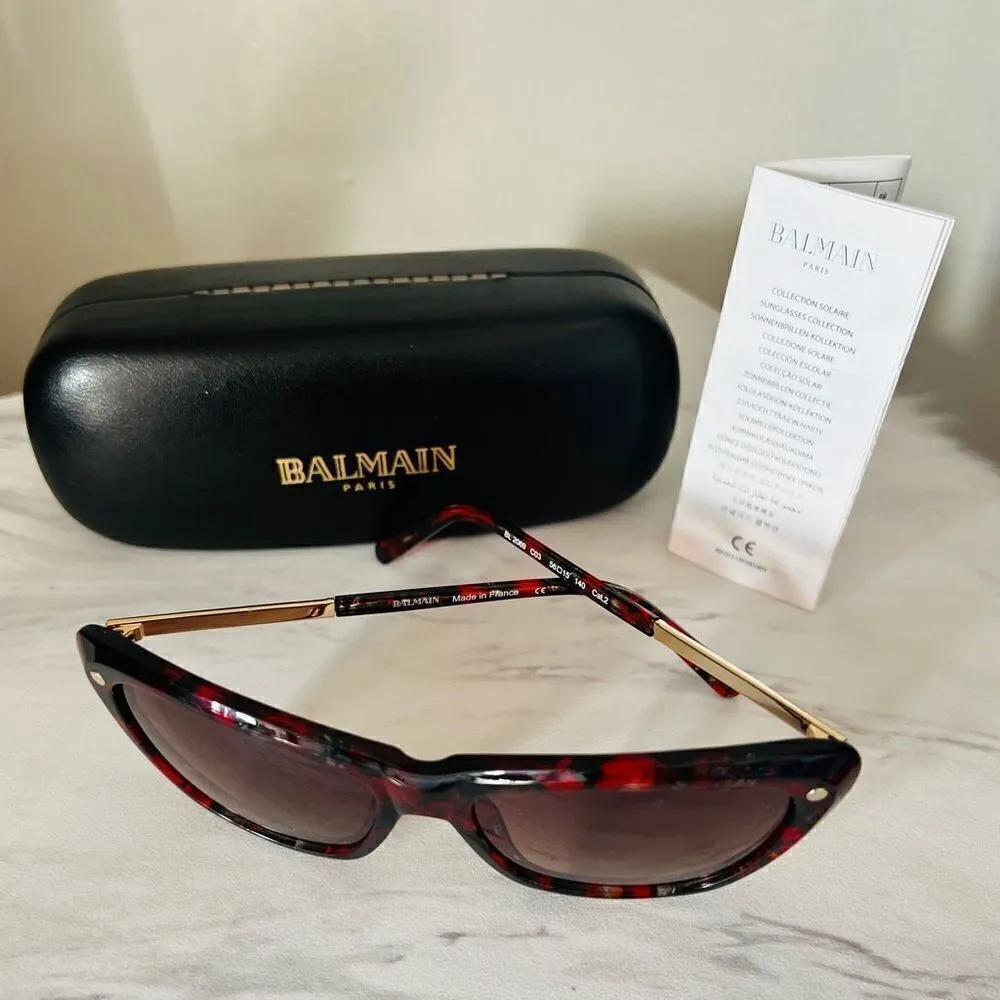 BALMAIN 56mm Modified Cat Eye Sunglasses, Polarized, Designer, Red Tortoise, NWT - Image 4